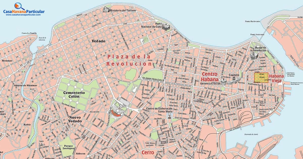 карта на улиците на стара Хавана, Куба